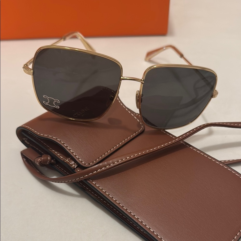 Celine Gold and Black Aviator Sunglasses